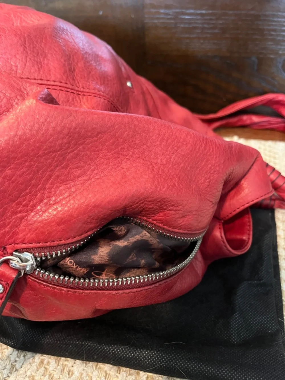 b. makowsky Red Leather Satchel with Silver Accents